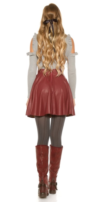 leather look pleated mini skirt with zip Bordeaux